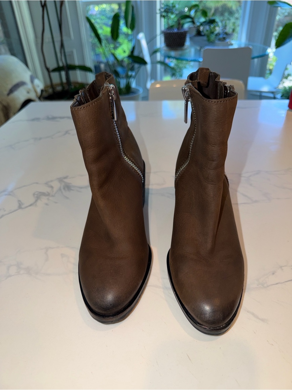 Vince Camuto Brown Leather Zip Ankle Booties